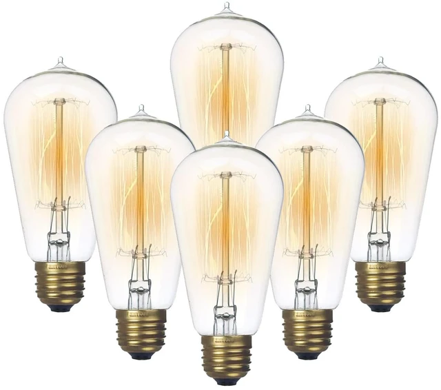 Main image of 6-Pack Edison Light Bulb 60 Watt Dimmable ST58 Vintage Warm Bulb Antique Vintage Old Fashioned E26 Incandescent Light Bulbs, Clear Glass E26, 2200K 110V 230LM Edison Bulbs for Bedroom&Cafe