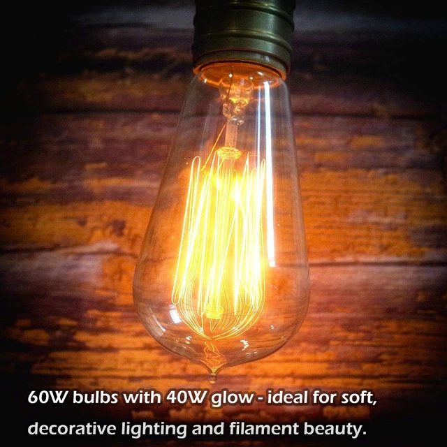 Alt view image 2 of 7 - 6-Pack Edison Light Bulb 60 Watt Dimmable ST58 Vintage Warm Bulb Antique Vintage Old Fashioned E26 Incandescent Light Bulbs, Clear Glass E26, 2200K 110V 230LM Edison Bulbs for Bedroom&Cafe