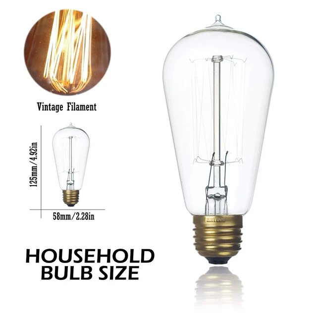 Alt view image 3 of 7 - 6-Pack Edison Light Bulb 60 Watt Dimmable ST58 Vintage Warm Bulb Antique Vintage Old Fashioned E26 Incandescent Light Bulbs, Clear Glass E26, 2200K 110V 230LM Edison Bulbs for Bedroom&Cafe