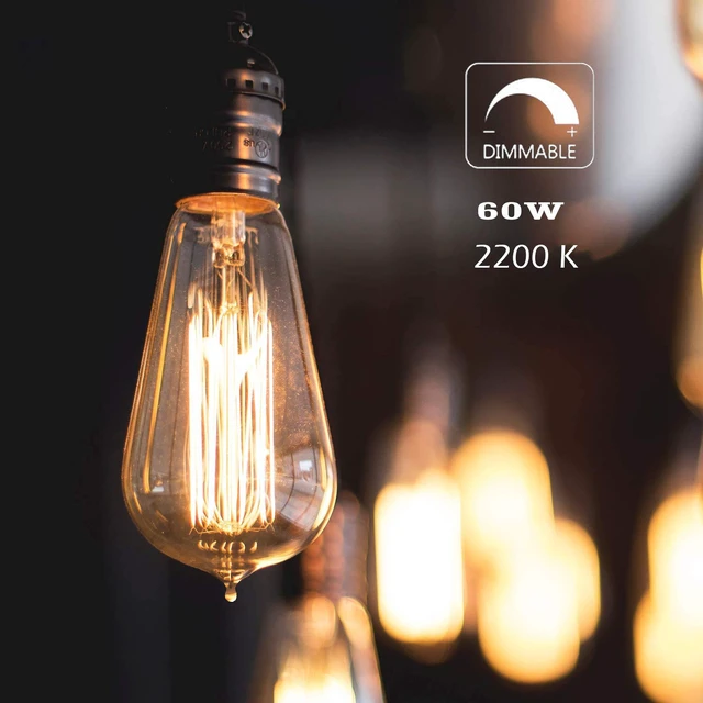 Alt view image 4 of 7 - 6-Pack Edison Light Bulb 60 Watt Dimmable ST58 Vintage Warm Bulb Antique Vintage Old Fashioned E26 Incandescent Light Bulbs, Clear Glass E26, 2200K 110V 230LM Edison Bulbs for Bedroom&Cafe