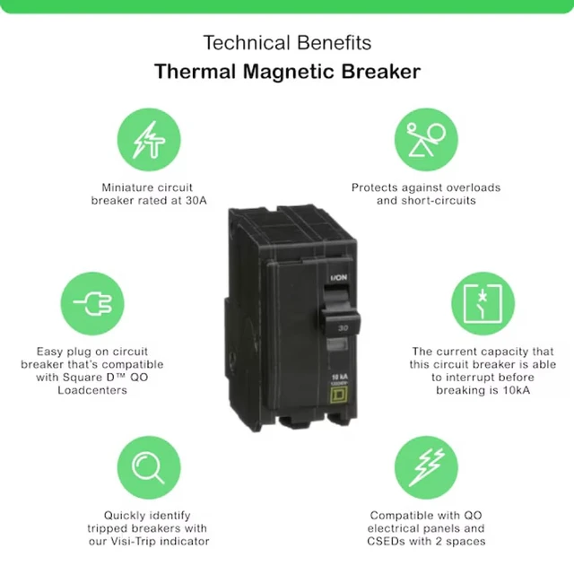Alt view image 3 of 7 - Genuine Square D QO230 30 Amp Double Pole Circuit Breaker Kit Plug-On Replacement for QO Load Center Panel Box, UL Listed, 30A, 120/240V, 10kAIC, 30Amp, 2 Pole QO Breaker, 1 Pack