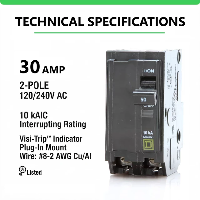Alt view image 2 of 7 - Genuine Square D QO230 30 Amp Double Pole Circuit Breaker Kit Plug-On Replacement for QO Load Center Panel Box, UL Listed, 30A, 120/240V, 10kAIC, 30Amp, 2 Pole QO Breaker, 1 Pack