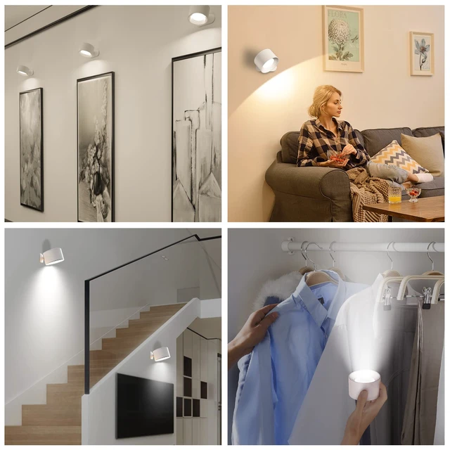 Alt view image 5 of 6 - LED Reading Light, Rechargeable Battery Operated Wall Sconce with 360-Degree Rotation Magnetic Mounting, Dimmable 3 Color Temps Touch Control Cordless Wall Lights for Bedroom Bedside, 1 Pack