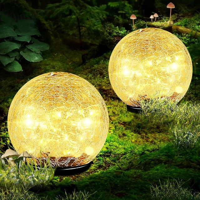 Main image of Garden Solar Ball Lights Outdoor Waterproof 80LED Cracked Glass Globe 5.9'' 2 Pack Solar Power Ground Lights for Path Yard Patio Lawn, Christmas Decoration Landscape Warm White