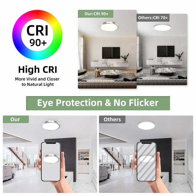 Alt view image 5 of 7 - 12 Inch Selectable CCT LED Round Flat Panel Light,24W,2400LM 3000K/4000K/5000K, Edge-Lit Flush Mount Ceiling Light Fixture for Kitchen, Bedroom, Laundry and Closet Room,Brush Nickel