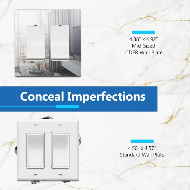 Alt view image 2 of 7 - Double Decorator Wall Plate, Impact Resistant, Mirror Glass Silver Reflective, Plexiglass, Screwless, Mid-Size, Tough And Heat Resistant, Easy Installation, Modern And Sophisticated