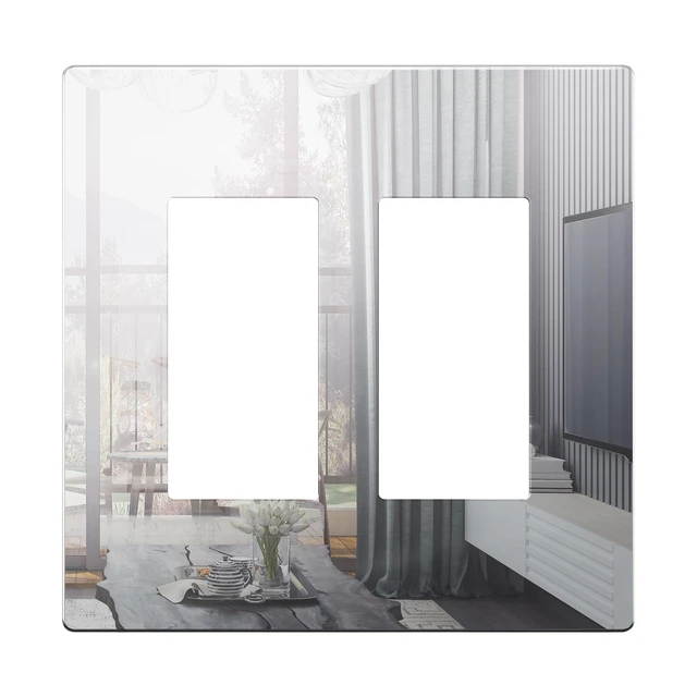 Main image of Double Decorator Wall Plate, Impact Resistant, Mirror Glass Silver Reflective, Plexiglass, Screwless, Mid-Size, Tough And Heat Resistant, Easy Installation, Modern And Sophisticated