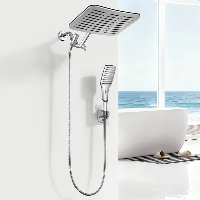 Main image of XXL 12.2" Rain Shower Head with Handheld Spray, High Pressure Combo Height adjustable dual shower system with rainfall showerhead and handheld spray for bathroom upgrades and easy rinsing