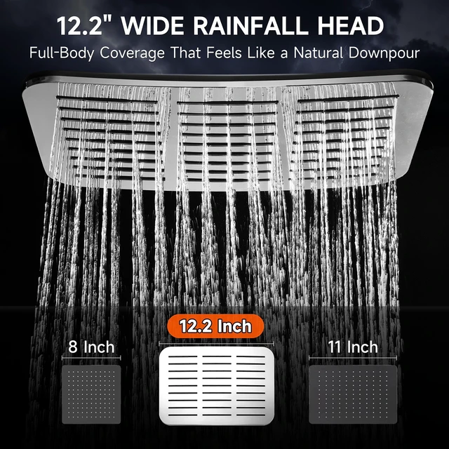 Alt view image 2 of 6 - XXL 12.2" Rain Shower Head with Handheld Spray, High Pressure Combo Height adjustable dual shower system with rainfall showerhead and handheld spray for bathroom upgrades and easy rinsing