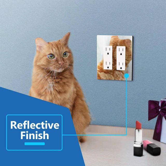 Alt view image 3 of 7 - Double Decorator Wall Plate, Impact Resistant, Mirror Glass Silver Reflective, Plexiglass, Screwless, Mid-Size, Tough And Heat Resistant, Easy Installation, Modern And Sophisticated