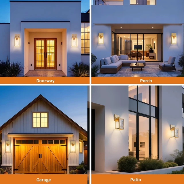 Alt view image 7 of 7 - 2 Pack Gold Dusk to Dawn Outdoor Front Porch Light Fixtures Wall Mount, Sensor Exterior Lantern Lamp, Outside Lights for House, Waterproof Wall Sconce, Anti Rust Coach Light for Garage Entryway