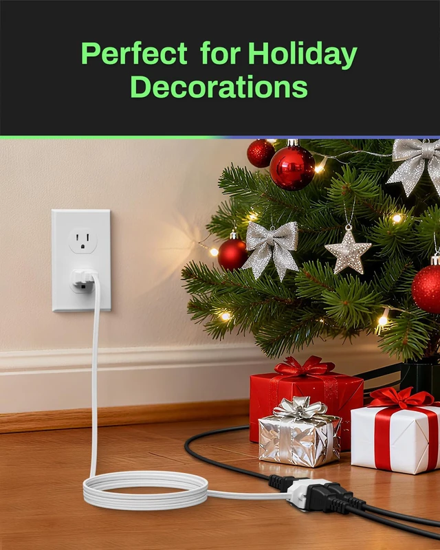 Alt view image 3 of 7 - 3-Outlet Indoor Extension Cord, 6/9/12 ft Variety 3-Pack, 16/2 SPT-2, 2 Prong Polarized Plug, White Household Power Cord for Home, Office & Holiday Decorations