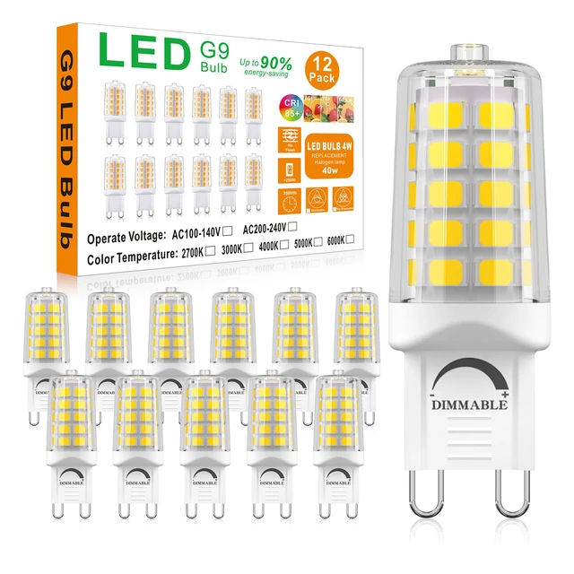 Main image of G9 LED Bulb Dimmable 4W 4000K Natural White 12 Pack 40W Equivalent No Flicker, 450LM, Ceramic Base - Ideal for Kitchen, Office, Reading Room, Makeup Area