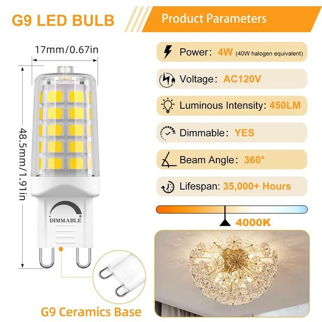 Alt view image 2 of 6 - G9 LED Bulb Dimmable 4W 4000K Natural White 12 Pack 40W Equivalent No Flicker, 450LM, Ceramic Base - Ideal for Kitchen, Office, Reading Room, Makeup Area