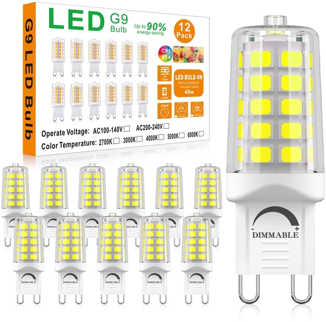 Main image of G9 LED Bulb Dimmable 4W (40W Equivalent) 6000K Cool White 12 Pack T4 G9 Bi-pin Base Halogen Replacement 120V No Flicker 450LM for Basement, Corridor, Utility Room, High-Visibility Areas