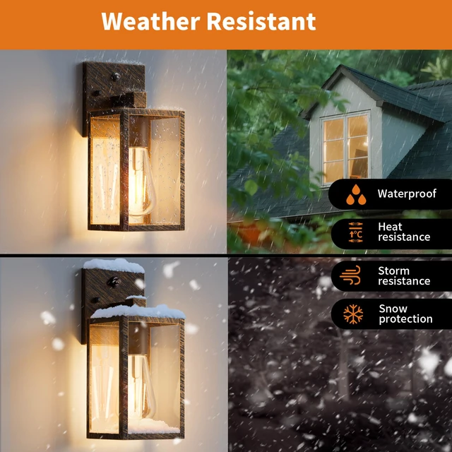 Alt view image 3 of 7 - 2 Pack Black Brush Gold Dusk to Dawn Exterior Lighting Fixtures Wall Mount, Sensor Outside Front Porch Lights for House, Outdoor Lantern Lamp, Wall Sconce Lights, Coach Light for Garage Entryway