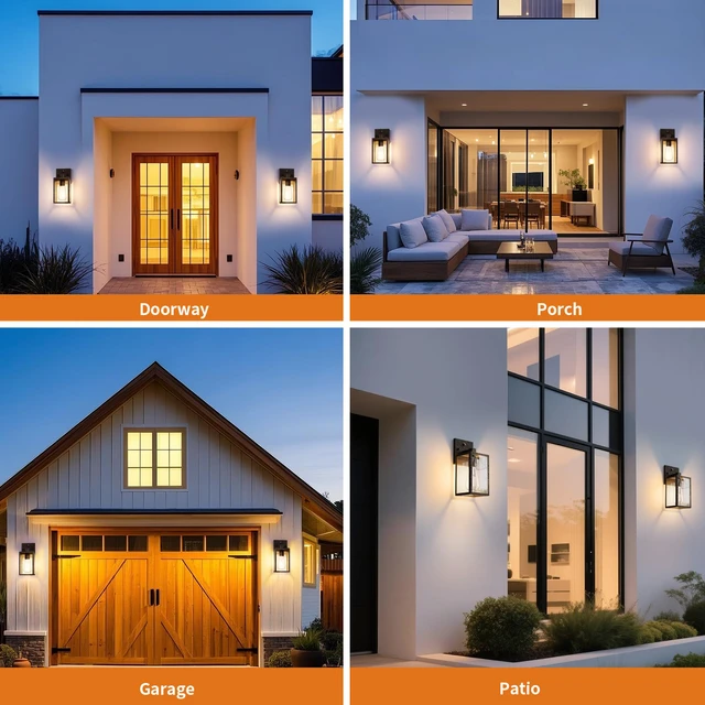 Alt view image 7 of 7 - 2 Pack Black Brush Gold Dusk to Dawn Exterior Lighting Fixtures Wall Mount, Sensor Outside Front Porch Lights for House, Outdoor Lantern Lamp, Wall Sconce Lights, Coach Light for Garage Entryway