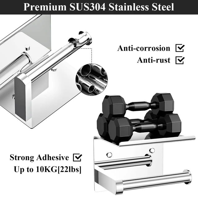 Alt view image 4 of 5 - Toilet Paper Holder with Phone Shelf, Adhesive or Screw Wall Mount Toilet Tissue Roll Holder, Rustproof & Multifunctional Stainless Steel Bathroom Storage Dispenser (Polished Chrome)