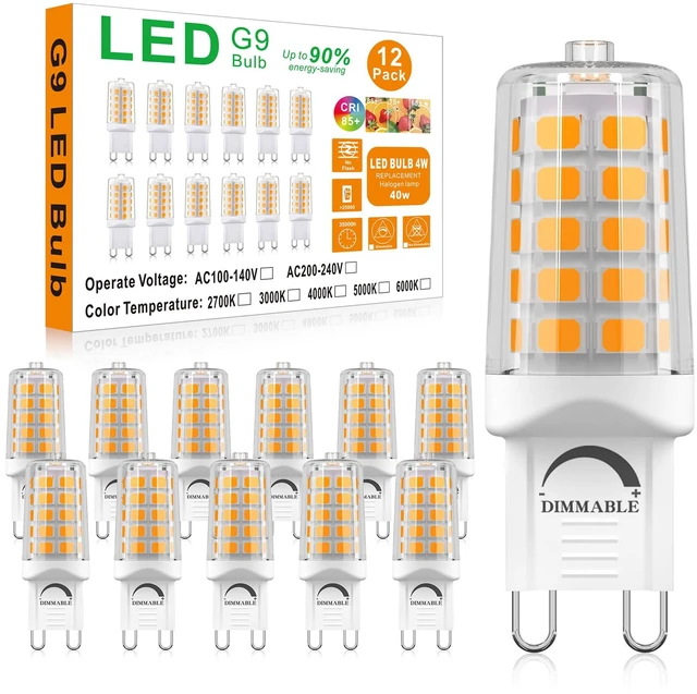 Main image of Dimmable G9 LED Bulb 4W T4 2700K Soft Warm White 12Pack 120V 40W Halogen Equivalent T4 No Flicker, 450LM, Ceramic Base Perfect for Chandelier, Ceiling Fan, Cabinet