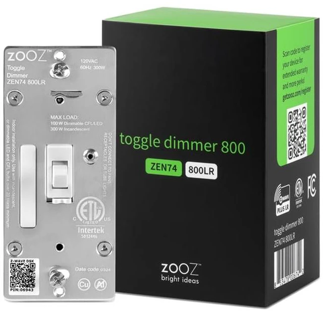 Main image of 800 Series Z-Wave Long Range Toggle Dimmer ZEN74, White | Direct 3-Way (No Add-On Switch Needed) | Z-Wave Hub Required