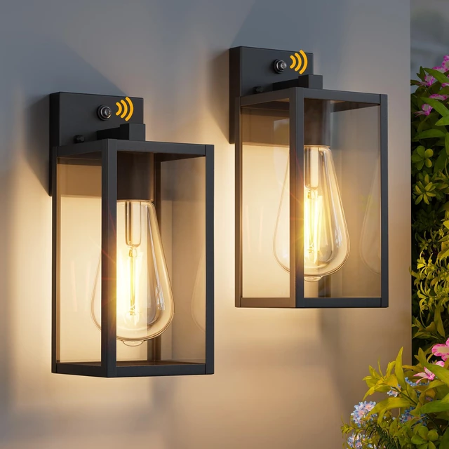 Main image of 2 Pack 13 Dusk to Dawn Outdoor Wall Light Fixture, Large Front Porch Lights for House, Exterior Wall Sconce, Black Waterproof Lantern Lamp,Outside Coach Light for Garage Entryway Yard