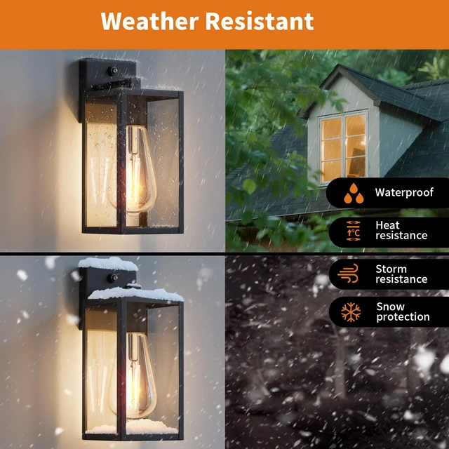 Alt view image 4 of 7 - 2 Pack 13 Dusk to Dawn Outdoor Wall Light Fixture, Large Front Porch Lights for House, Exterior Wall Sconce, Black Waterproof Lantern Lamp,Outside Coach Light for Garage Entryway Yard