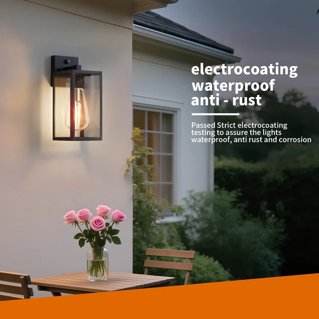 Alt view image 3 of 7 - 2 Pack 13 Dusk to Dawn Outdoor Wall Light Fixture, Large Front Porch Lights for House, Exterior Wall Sconce, Black Waterproof Lantern Lamp,Outside Coach Light for Garage Entryway Yard