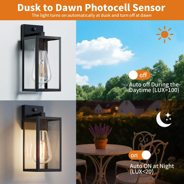 Alt view image 2 of 7 - 2 Pack 13 Dusk to Dawn Outdoor Wall Light Fixture, Large Front Porch Lights for House, Exterior Wall Sconce, Black Waterproof Lantern Lamp,Outside Coach Light for Garage Entryway Yard