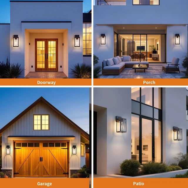 Alt view image 7 of 7 - 2 Pack 13 Dusk to Dawn Outdoor Wall Light Fixture, Large Front Porch Lights for House, Exterior Wall Sconce, Black Waterproof Lantern Lamp,Outside Coach Light for Garage Entryway Yard