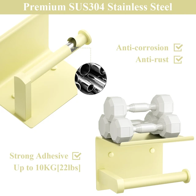 Alt view image 4 of 5 - Toilet Paper Holder with Shelf Wall Mounted Toilet Paper Roll Dispenser Heavy Duty Stainless Steel Sunlight Yellow