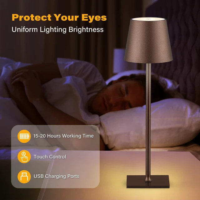 Alt view image 6 of 7 - 2 Pack Cordless Table Lamps, 3 Colors Stepless Dimming, 5000mAh Rechargeable Battery LED Desk Lamp for Bedroom/Couple Dinner/Desk/Cafe/Dining Room/Terrace
