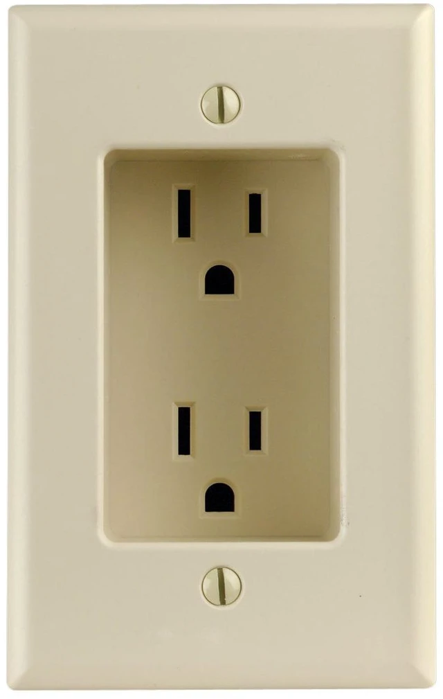 Main image of 15 Amp 1-Gang Recessed Duplex Receptacle, Residential Grade, with Screws Mounted to Housing, 689-I, Ivory