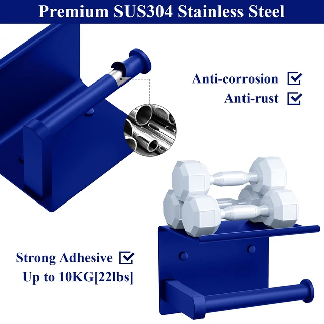 Alt view image 4 of 5 - Toilet Paper Holder with Shelf Wall Mounted Toilet Paper Roll Dispenser Heavy Duty Stainless Steel Klein Blue