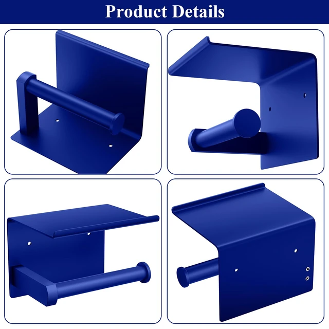 Alt view image 5 of 5 - Toilet Paper Holder with Shelf Wall Mounted Toilet Paper Roll Dispenser Heavy Duty Stainless Steel Klein Blue