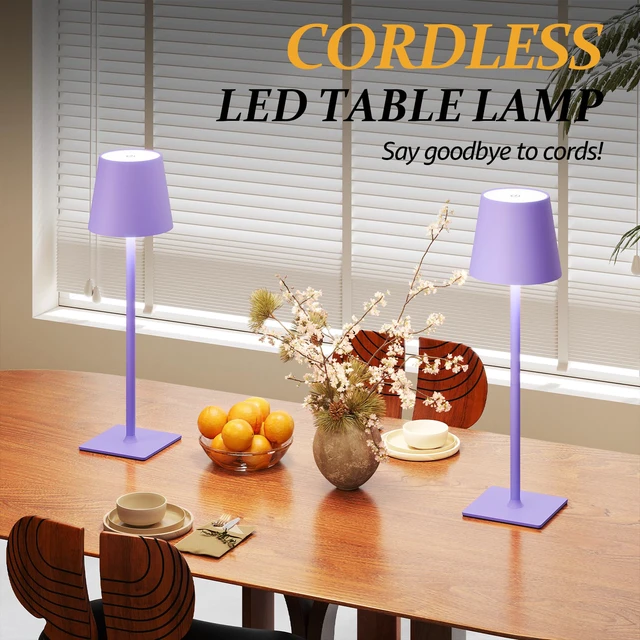 Alt view image 3 of 6 - 2 Pack Cordless Table Lamps, 3 Colors Stepless Dimming, 5000mAh Rechargeable Battery LED Desk Lamp for Bedroom/Couple Dinner/Desk/Cafe/Dining Room/Terrace