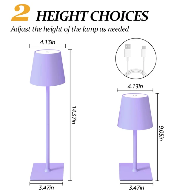 Alt view image 4 of 6 - 2 Pack Cordless Table Lamps, 3 Colors Stepless Dimming, 5000mAh Rechargeable Battery LED Desk Lamp for Bedroom/Couple Dinner/Desk/Cafe/Dining Room/Terrace
