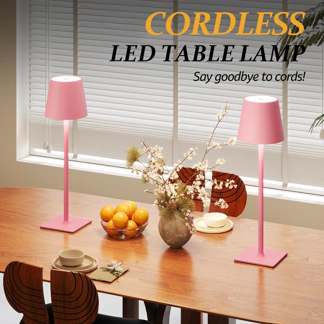 Alt view image 3 of 6 - 2 Pack Cordless Table Lamps, 3 Colors Stepless Dimming, 5000mAh Rechargeable Battery LED Desk Lamp for Bedroom/Couple Dinner/Desk/Cafe/Dining Room/Terrace