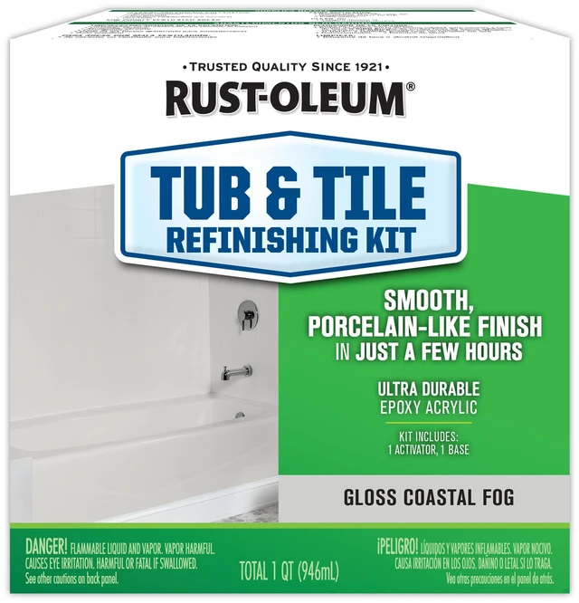 Main image of Tub & Tile Refinishing 2-Part Kit, Gloss Coastal Fog Bathroom Surface Refresh, Ceramic, Porcelain & Fiberglass, Waterproof Protection, Porcelain-Like Finish, Quart