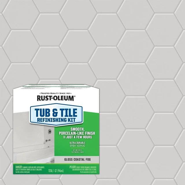 Alt view image 2 of 7 - Tub & Tile Refinishing 2-Part Kit, Gloss Coastal Fog Bathroom Surface Refresh, Ceramic, Porcelain & Fiberglass, Waterproof Protection, Porcelain-Like Finish, Quart