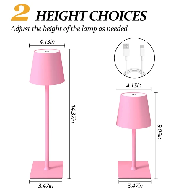 Alt view image 4 of 6 - 2 Pack Cordless Table Lamps, 3 Colors Stepless Dimming, 5000mAh Rechargeable Battery LED Desk Lamp for Bedroom/Couple Dinner/Desk/Cafe/Dining Room/Terrace
