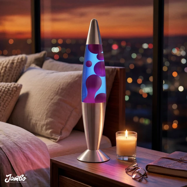 Alt view image 2 of 7 - 16" Beautiful Liquid Lamp- Blue with Purple Wax, Relaxing Magma Light, Night Light Nightlight, Home Decor Living Room Office Bedroom Lamp for Adults Teens Kids