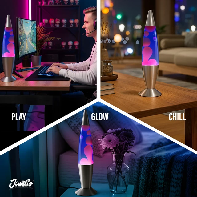 Alt view image 4 of 7 - 16" Beautiful Liquid Lamp- Blue with Purple Wax, Relaxing Magma Light, Night Light Nightlight, Home Decor Living Room Office Bedroom Lamp for Adults Teens Kids