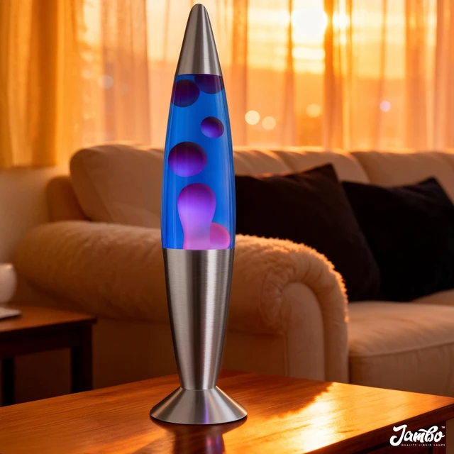 Alt view image 6 of 7 - 16" Beautiful Liquid Lamp- Blue with Purple Wax, Relaxing Magma Light, Night Light Nightlight, Home Decor Living Room Office Bedroom Lamp for Adults Teens Kids