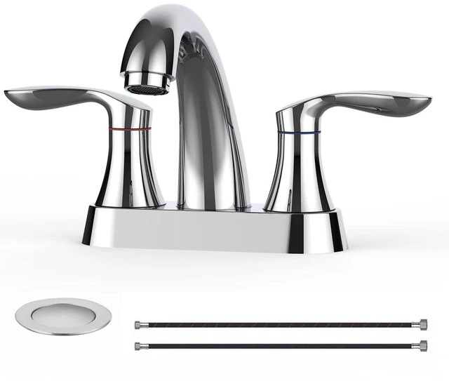 Main image of Bathroom Faucet, 4 Inch Bathroom Faucets for Sink 3 Hole, Centerset Bathroom Sink Faucet with Plastic Pop-Up Drain and cUPC Lead-Free Hose(Chrome)