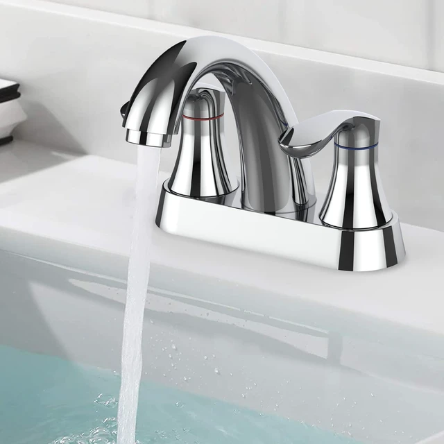 Alt view image 2 of 6 - Bathroom Faucet, 4 Inch Bathroom Faucets for Sink 3 Hole, Centerset Bathroom Sink Faucet with Plastic Pop-Up Drain and cUPC Lead-Free Hose(Chrome)