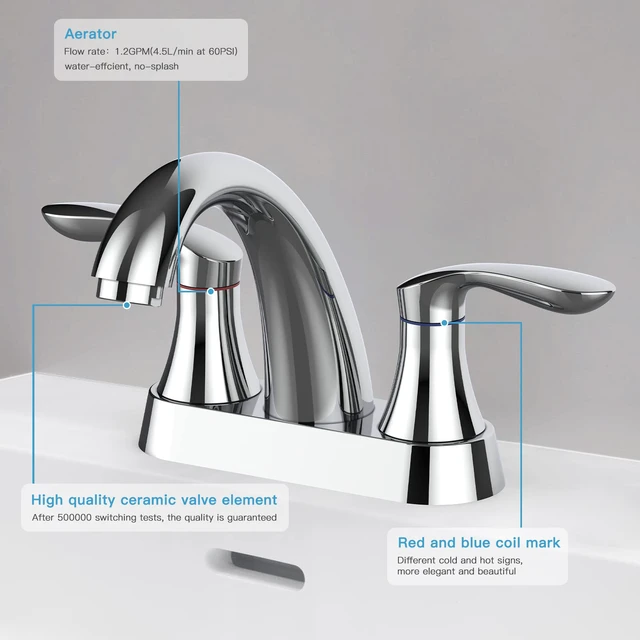 Alt view image 4 of 6 - Bathroom Faucet, 4 Inch Bathroom Faucets for Sink 3 Hole, Centerset Bathroom Sink Faucet with Plastic Pop-Up Drain and cUPC Lead-Free Hose(Chrome)