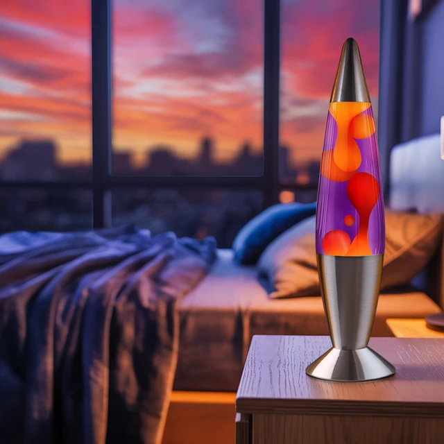 Alt view image 2 of 7 - 16" Beautiful Lamp- Purple with Yellow/Orange Wax, Relaxing Liquid Light, Night Light Nightlight, Home Decor Living Room Office Bedroom Lamp for Adults Teens Kids Magma Motion