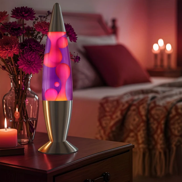 Alt view image 2 of 7 - 16" Beautiful Lamp- Purple with Pink Wax, Relaxing Liquid Light, Night Light Nightlight, Home Decor Living Room Office Bedroom Lamp for Adults Teens Kids, Magma Motion