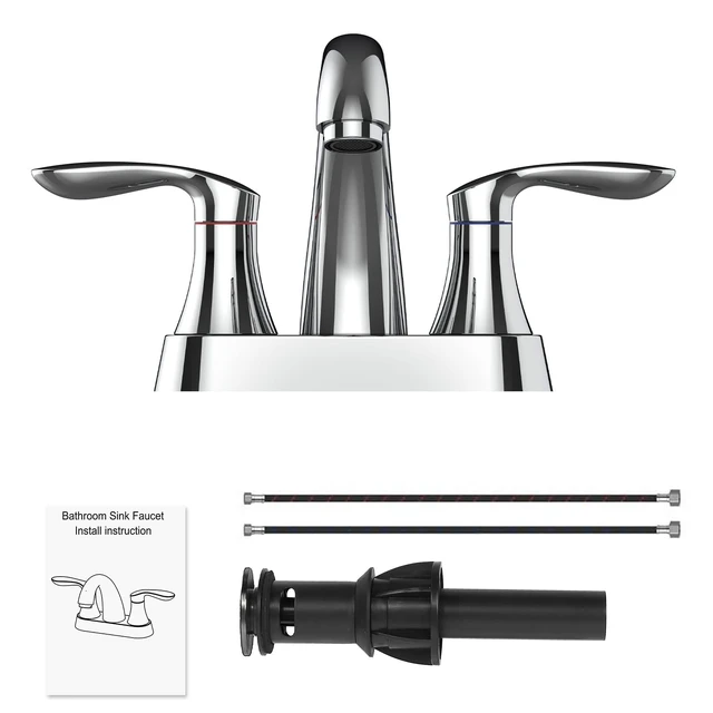 Alt view image 6 of 6 - Bathroom Faucet, 4 Inch Bathroom Faucets for Sink 3 Hole, Centerset Bathroom Sink Faucet with Plastic Pop-Up Drain and cUPC Lead-Free Hose(Chrome)