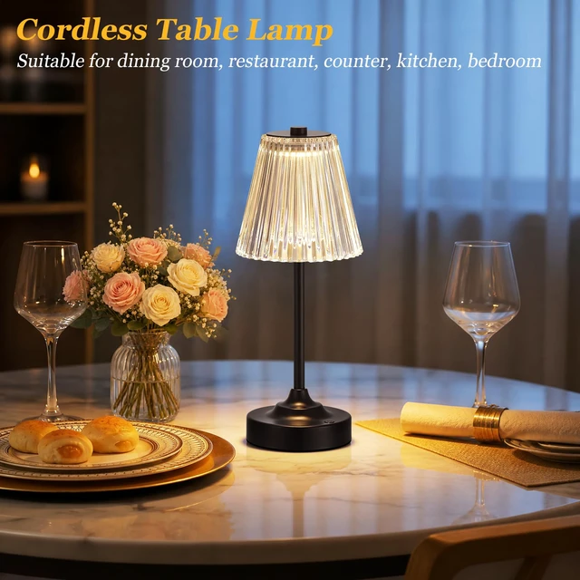 Alt view image 5 of 7 - Black Cordless Rechargeable Table Lamp, Touch Battery Powered Lamp, 3 Color Modes, Crystal Acrylic Lampshade, Portable Ambient Night Light for Desk, Bedroom, Living Room, Dining Room, Kitchen, Bar